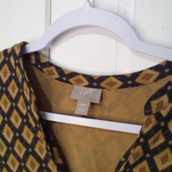 J Jill Dress Women S Long Sleeve V-Neck Stretch Pattern Brown Black - Picture 9 of 13